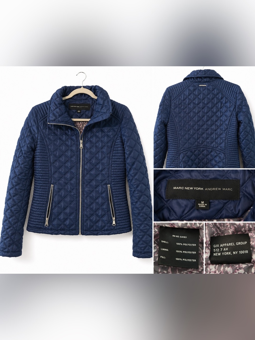 Marc New York Andrew Marc Navy Quilted Moto Jacket Women’s M Floral Lining